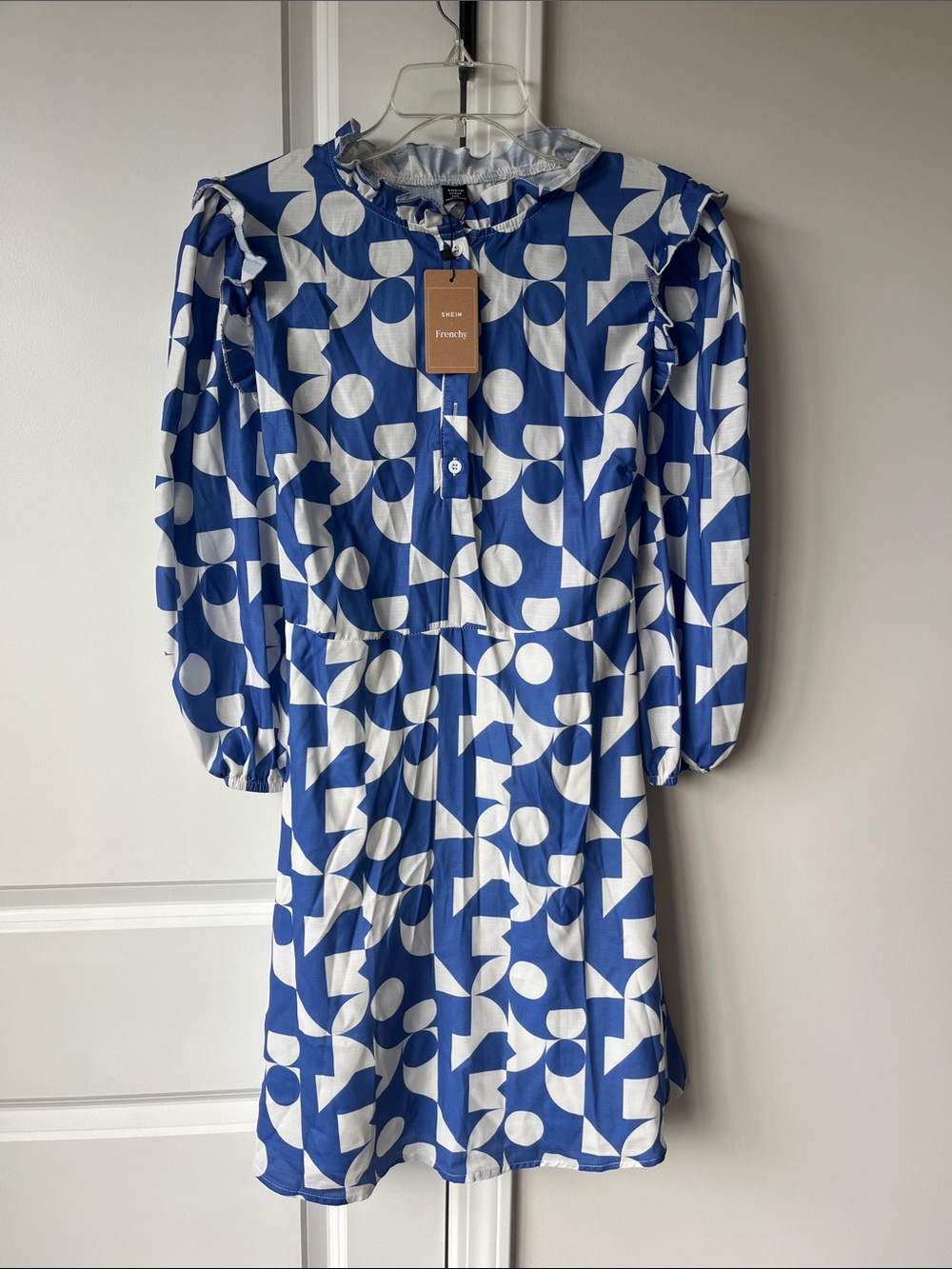 SHEIN Blue and White Geometric Mini Dress